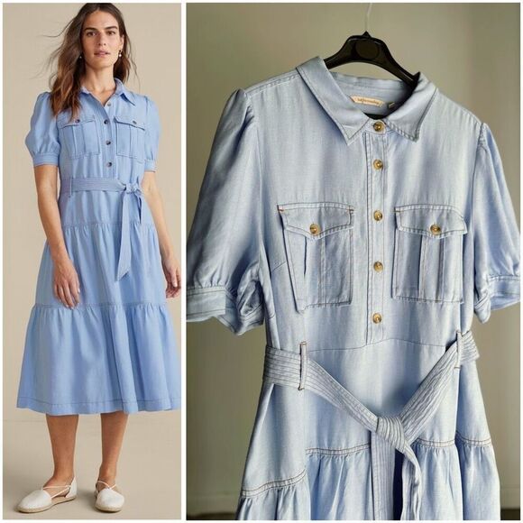 Soft Surroundings Linen Blend Midi Dress Large - Picture 1 of 3